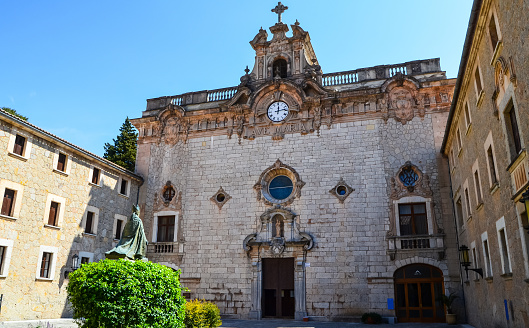 A vertical shot of the historical Santuari de Lluc in Mallorca, Spain