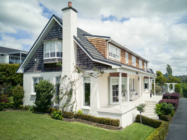 Auckland, New Zealand – October 18, 2019: View of suburban house with chimney in Howick