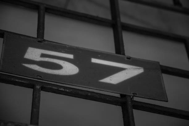 istock Low angle shot of 57 number on the wall 1438169075