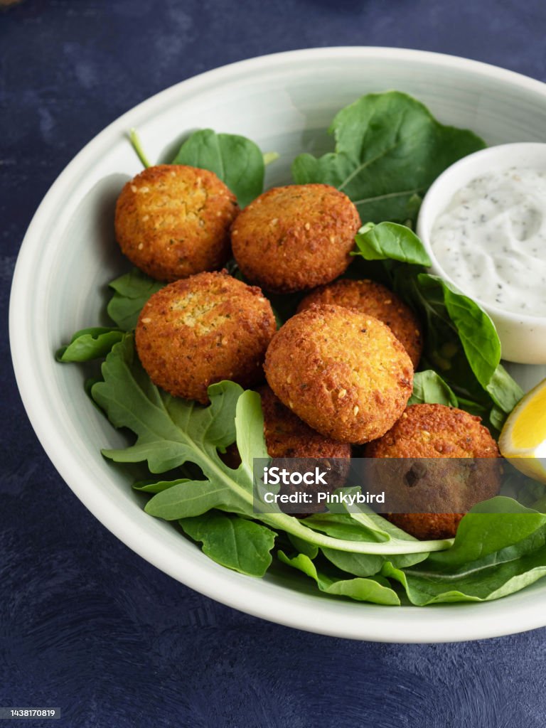 Falafel balls, Fried falafel balls, Falafel with vegetable Appetizer, Arab Culture, Baked, Chick-Pea, Food and drink, Food, Salad, Mediterranean Culture Appetizer Stock Photo