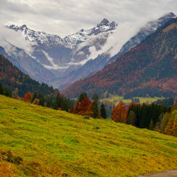 istock Beautiful Alpine scenery under a cloudy sky in Oberstdorf, Germany 1438174341