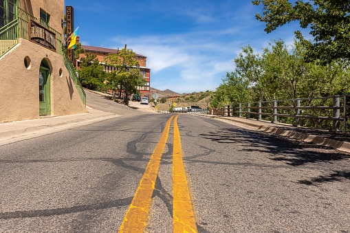 Jerome, United States – June 04, 2022: A street from a low perspective under a cloudy sky