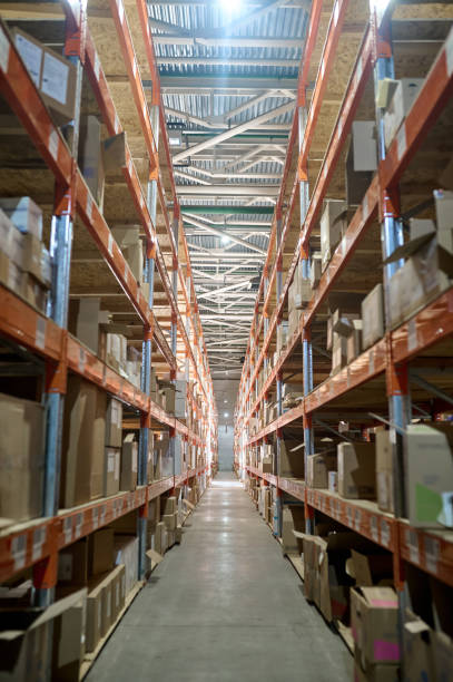 istock Boxed goods stored in the commercial warehouse premises 1438177865