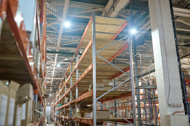 istock Merchandise arranged on the shelves in a warehouse 1438177870