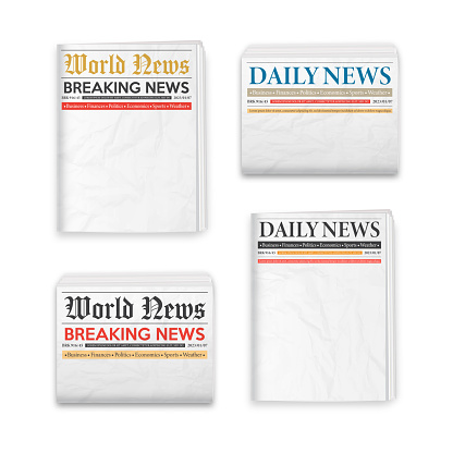 Folded newspaper mockup. Blank background for news page template. Daily newspaper journal design template. Horizontal and vertical folded newspaper layout.