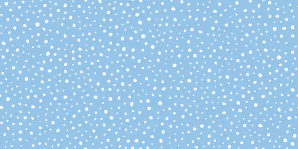Vector illustration of White snow falling on sky blue background seamless pattern. Snowfall endless texture with snowflakes