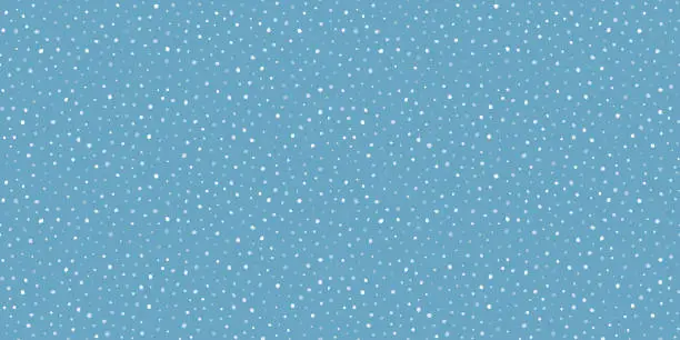 Vector illustration of White snow falling on sky blue background seamless pattern. Snowfall endless texture with snowflakes