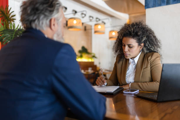 istock Senior businessman job interview 1438185722