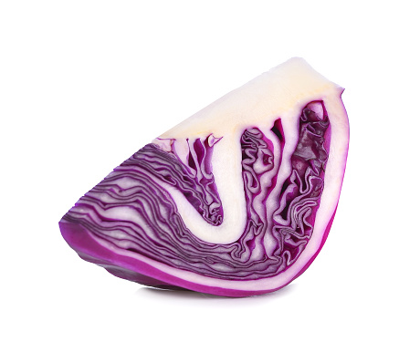 Sliced red cabbage isolated on white background.