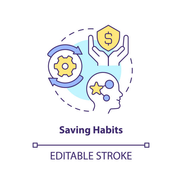Saving habits concept icon Saving habits concept icon. Insurance policies benefit. Inculcate economy literacy abstract idea thin line illustration. Isolated outline drawing. Editable stroke. Arial, Myriad Pro-Bold fonts used financial literacy logo stock illustrations