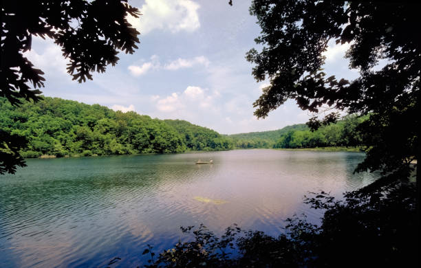 istock Noblett Lake Framed by Trees 1438190869