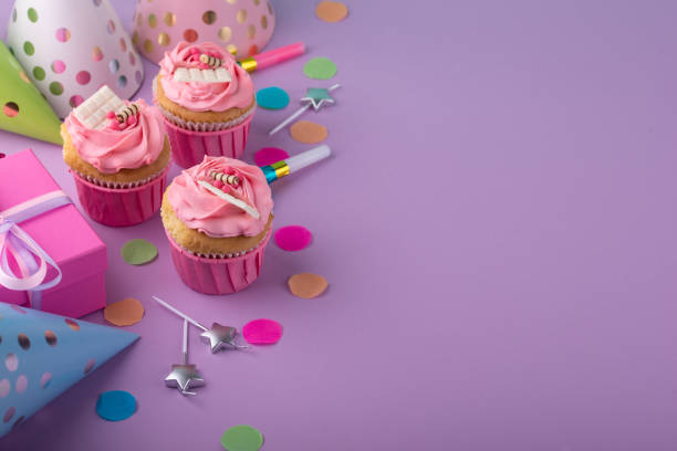 istock Birthday party concept with cupcake 1438191002