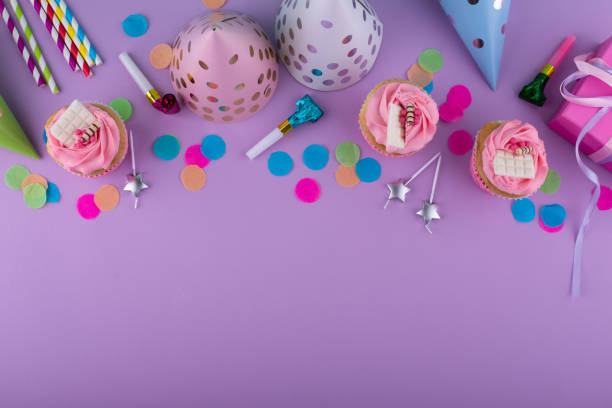 istock Birthday party concept with cupcake 1438191012