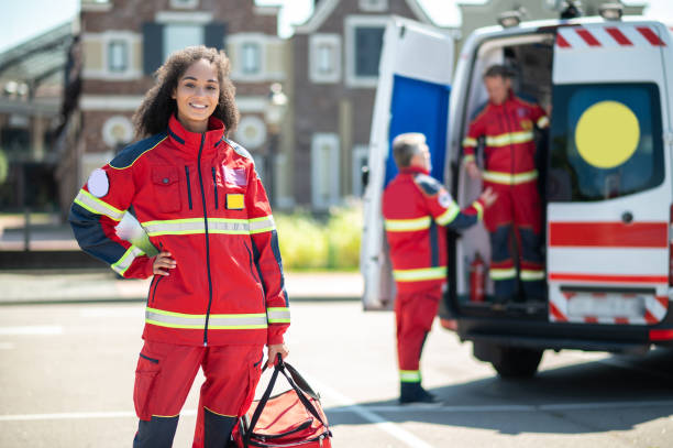 istock Smiling female paramedic ready for her shift 1438194877