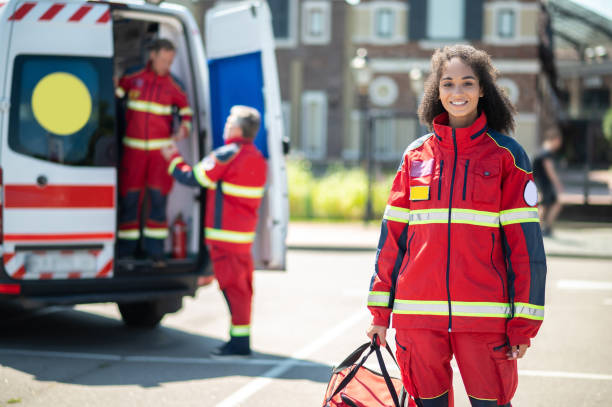 istock Cheerful ambulance doctor ready for her day shift 1438194878