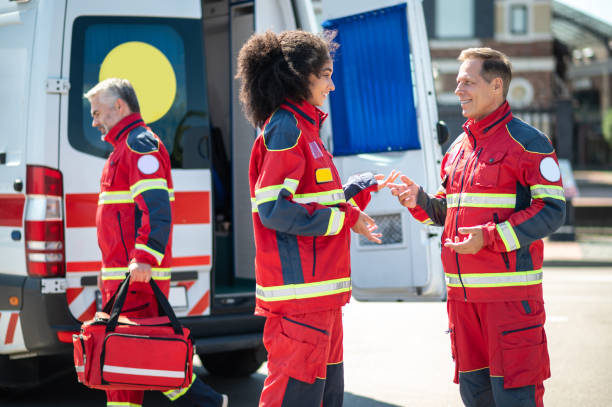 istock Paramedical staff communicating near the ambulance van 1438195020