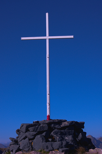 Cross at the top of the mount Cima Papa Giovanni Paolo II - Orobie Alps - Italy