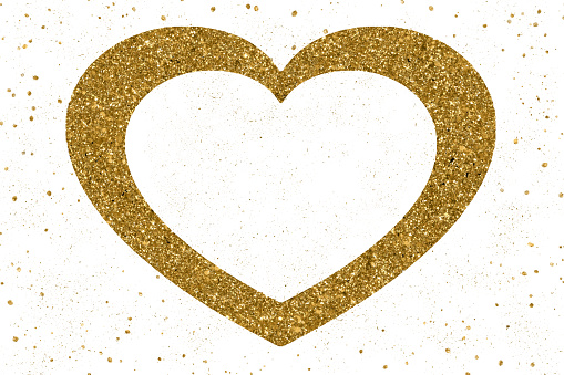 elegant golden heart frame on white background, copy space, space for your own text