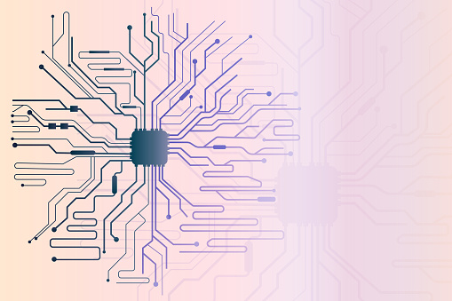 Vector Illustration of Motherboards and chip, artificial intelligence concept