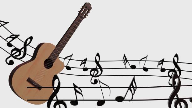 istock 3d rendering guitar melody and sheet music 1438202929