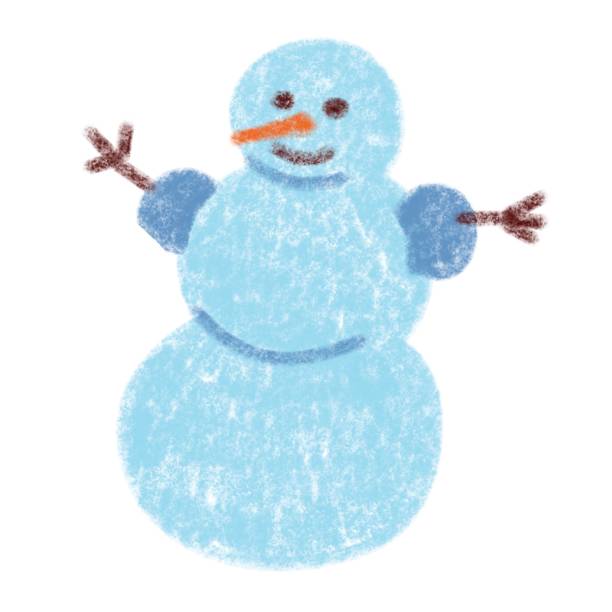 istock Winter cheerful snowman character.  Imitation of a children hand drawn crayon drawing. 1438206059