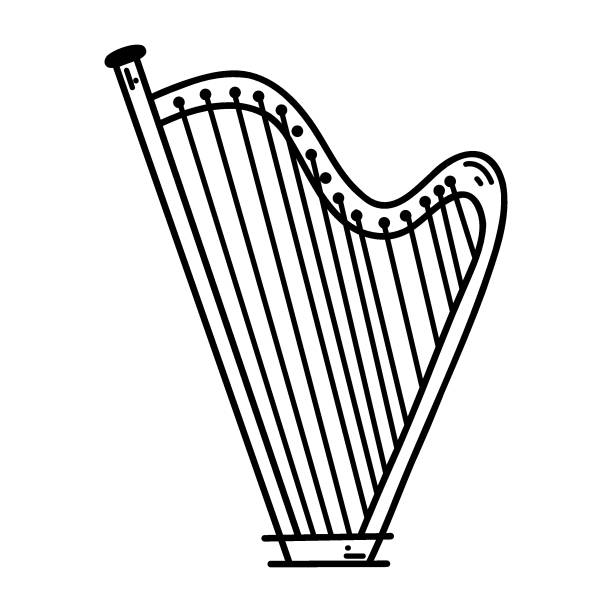 Doodle Harp Vector Sketch Illustration Of Musical Instrument Black