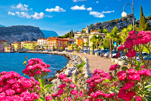 Colorful town of Torbole on Lago di Garda waterfront view
