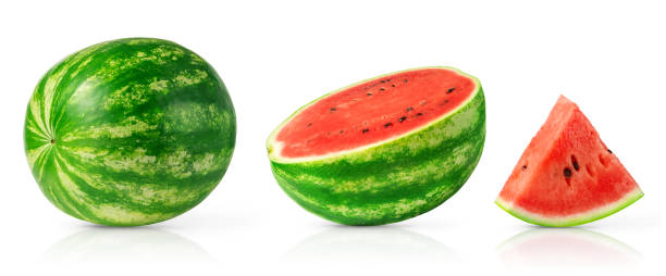 istock Set of isolated watermelon with clipping path on white background. 1438213537