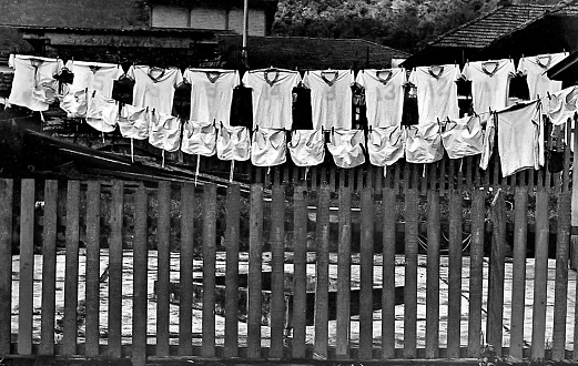 Uniforms of an amateur soccer team drying on a clothesline in the small city of Paranapiacaba – Brazil.