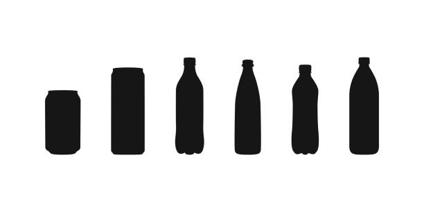 ilustrações de stock, clip art, desenhos animados e ícones de bottleof water, vector can of soda icon set. plastic and aluminum bottled beverage symbol. water, beer, soda and juice silhouette. - enlatado