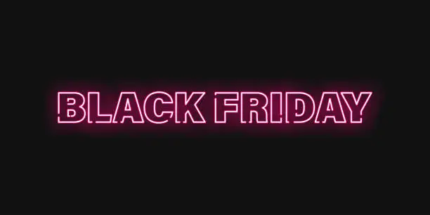 Vector illustration of Black friday neon vector background. Glowing special offer discound banner. Glow poster illustration.