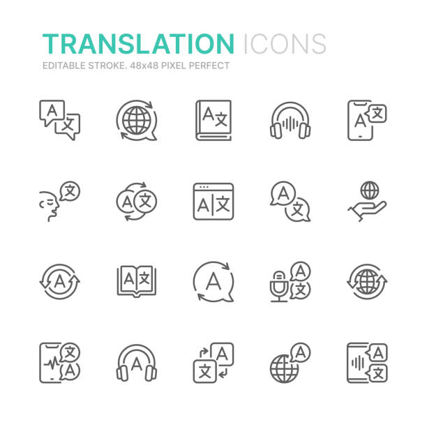 翻訳関連のアウトラインアイコンのコレクション。48x48ピク�セル完璧。編集可能なストローク - 言語点のイラスト素材／クリップアート素材／マンガ素材／アイコン素材