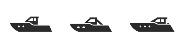 powerboat icon set. water transport for travel and rest vector art illustration