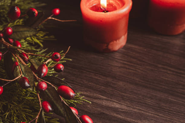 istock Red candles and Christmas border 1438218486