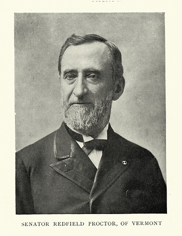 Vintage illustration after a photograph of Redfield Proctor a U.S. politician of the Republican Party. He served as the 37th governor of Vermont from 1878 to 1880, as Secretary of War from 1889 to 1891, and as a United States Senator for Vermont from 1891 to 1908