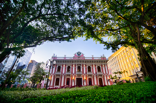 Singapore - February 19, 2017: Colorful facade of the Old Hill Street Police Station. The building of the Ministry of Communications and Information and the Ministry of Culture, Community and Youth.