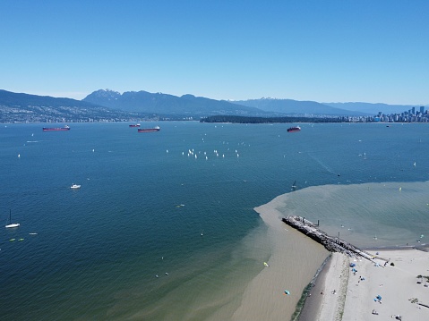 Aerial view of Vancouver's Spanish banks beach in Canada