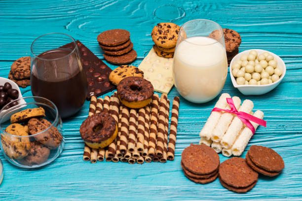 istock Chocolate milk with heap of sweets 1438227404