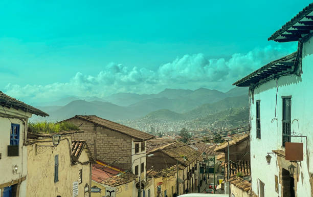 Cusco, Peru, March 2022: Street and city view in Cusco, Peru. Cusco is  a city in the Andes, Peru.