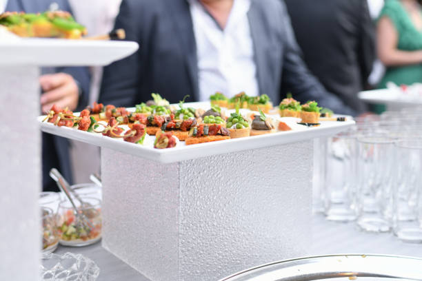 istock Small Canapes appetizers at the wedding The Catering 1438232425