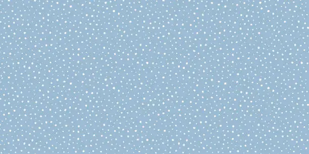 Vector illustration of White snow falling on sky blue background seamless pattern. Snowfall endless texture with snowflakes