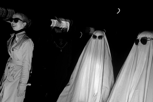 Paraders dressed up as Ghosts at the annual 6th Ave Halloween Parade in NYC