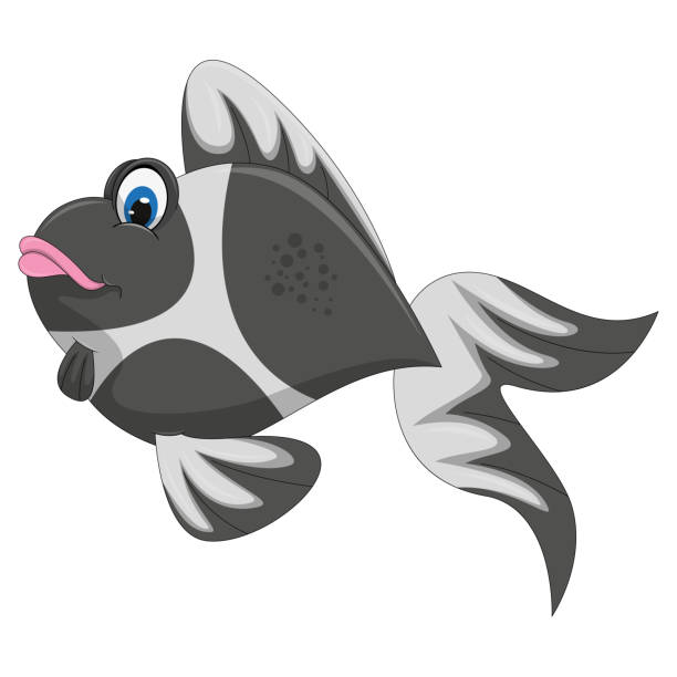 ilustrações de stock, clip art, desenhos animados e ícones de gold fish black and white color cartoon vector illustration - animals and pets isolated objects sea life