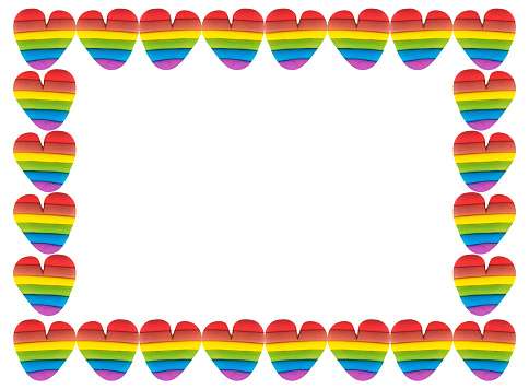 LGBTQ heart symbol border photo frame made from plasticine on white