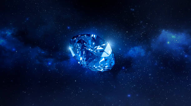 宇宙からの惑星の眺めに浮かぶ輝くダイヤモンド。3dレンダリング - sapphire ストックフォトと画像