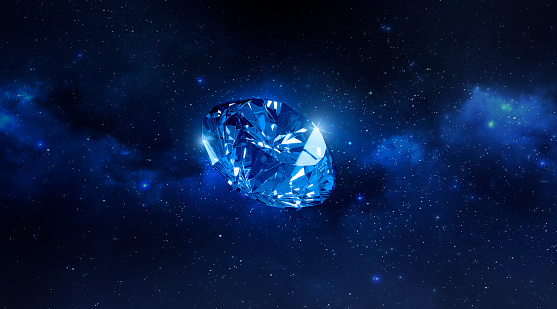 sparkling diamonds floating in the Planet view from space. 3d render