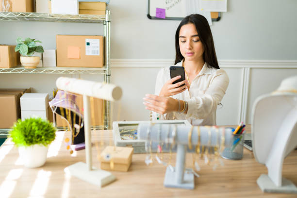 Entrepreneur working from home selling jewelry online