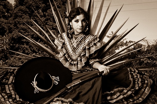Model wear historical dress and costume of The Adelita, Mexican Civil War Woman Fighter during the 