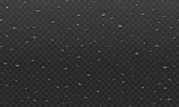 Vector illustration of Realistic water droplets transparent pattern on dark background