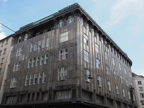 Vienna, Austria - Circa September 2022: Building in Wildpretmarkt Brandstaette by Joze Plecnik circa 1905